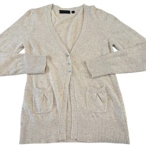 TCEC Womens‎ Y2K Cardigan Sweater Beige V Neck Button Front Pockets Size L